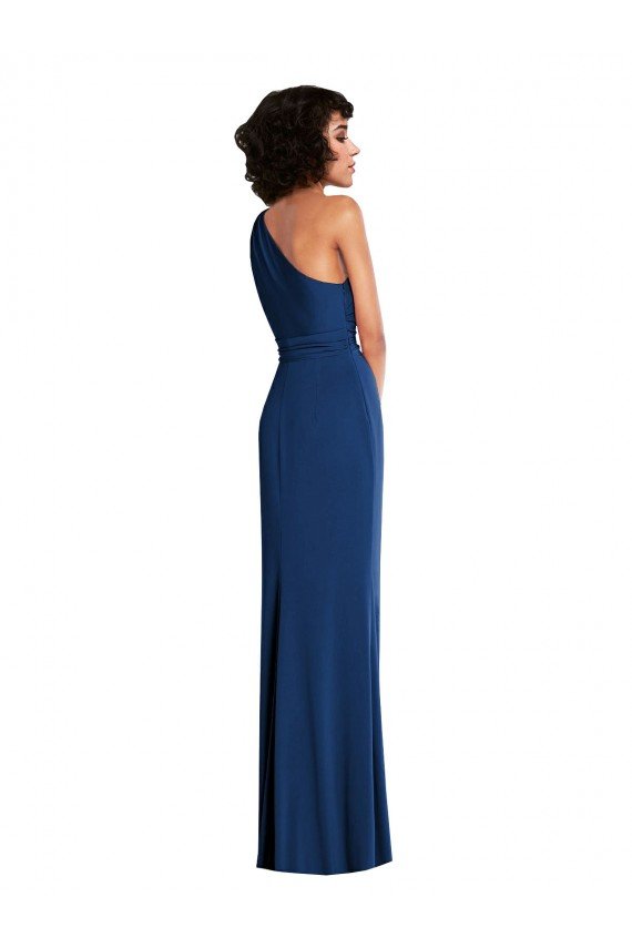 Cheapest Grecian Inspired One Shoulder Twist Draped Maxi Spandex Bridesmaid Dress / Prom Dress UK