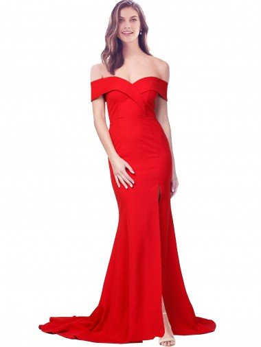 Cheapest Criss Cross Full Length Long Formal Crepe Bridesmaid Dress / Prom Dress with Side Split UK