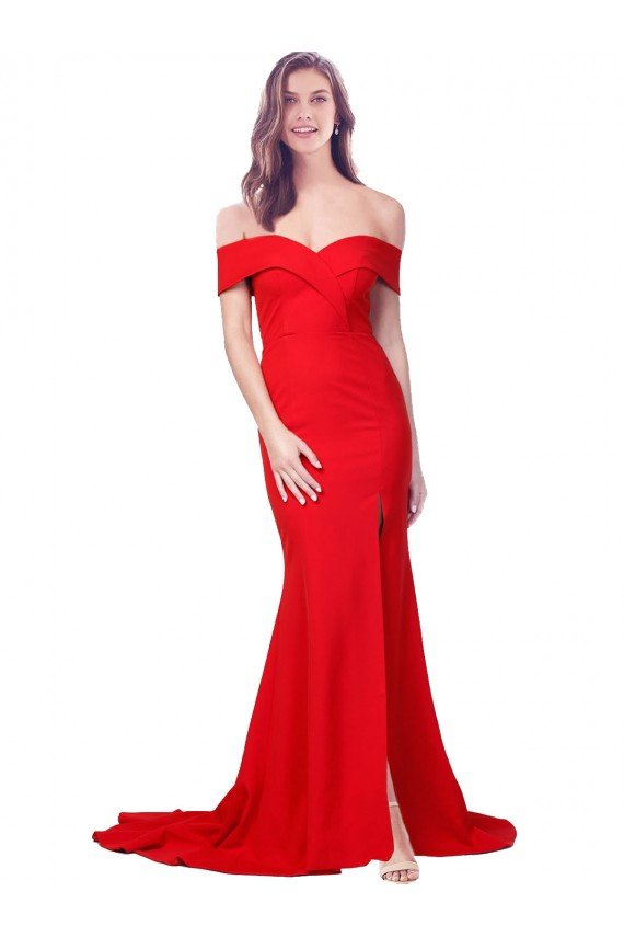 Cheapest Criss Cross Full Length Long Formal Crepe Bridesmaid Dress / Prom Dress with Side Split UK