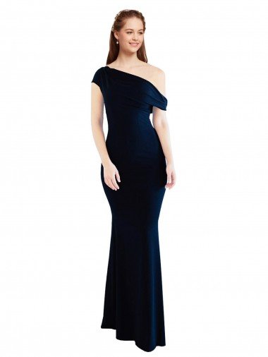 Cheapest Draped Off the Shoulder Fitted Formal Crepe Bridesmaid Dress / Prom Dress UK