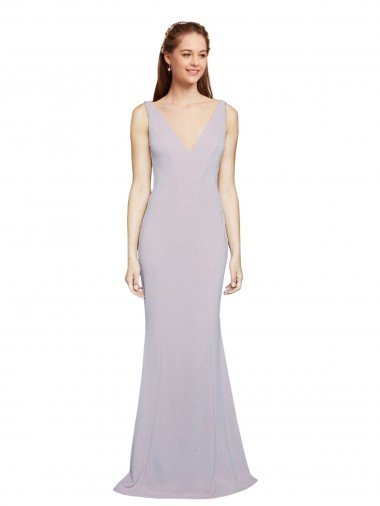 Cheapest Cut-Out Back V-Neckline Mermaid Formal Crepe Bridesmaid Dress / Prom Dress Keyhole Back UK