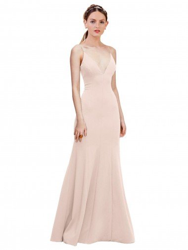 Cheapest Deep V-Neck and Back Long Formal Crepe Bridesmaid Dress / Prom Dress UK