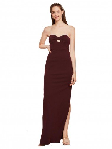 Cheapest Twisted Strapless Keyhole Long Formal Crepe Bridesmaid Dress / Prom Dress with Slit UK