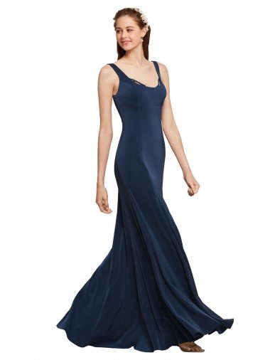 Cheapest Fit and Flare Long Formal Crepe Bridesmaid Dress / Prom Dress with Round Neck UK