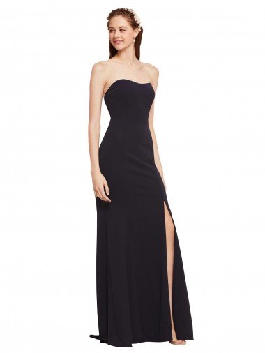 Cheapest Strapless Bodycon Long Formal Crepe Bridesmaid Dress / Prom Dress with High Slit UK