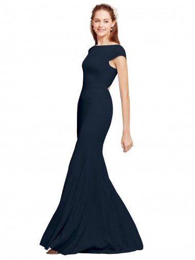 Cheapest Fit and Flare Long Formal Crepe Bridesmaid Dress / Prom Dress with Tie Open Back UK