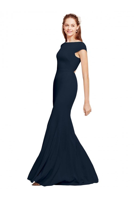 Cheapest Fit and Flare Long Formal Crepe Bridesmaid Dress / Prom Dress with Tie Open Back UK