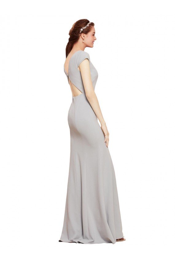 Cheapest Fit and Flare Long Formal Crepe Bridesmaid Dress / Prom Dress with Tie Open Back UK