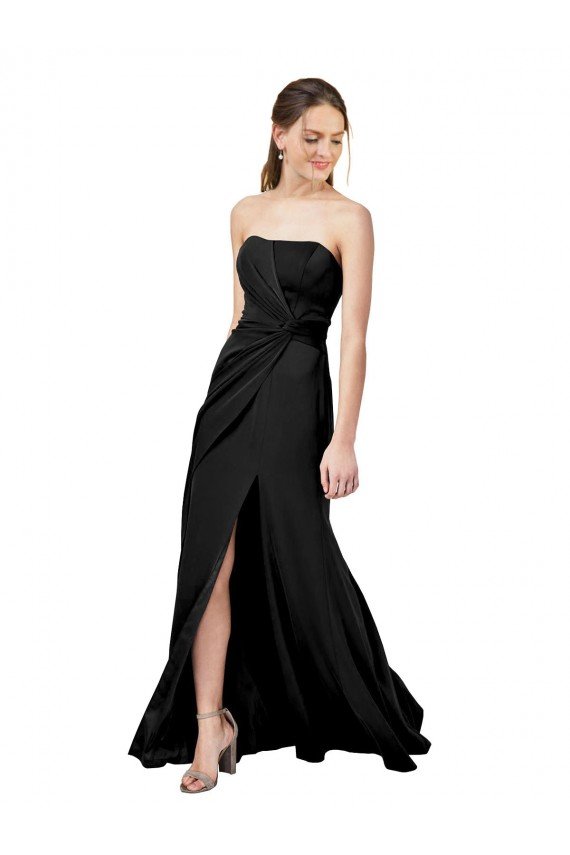 Cheapest Strapless Fit and Flare Long Formal Crepe Bridesmaid Dress / Prom Dress with Knot and Slit UK