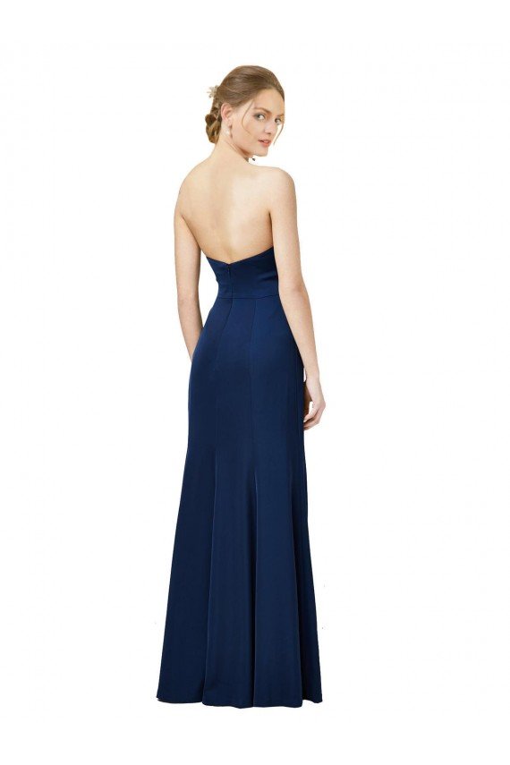 Cheapest Strapless Fit and Flare Long Formal Crepe Bridesmaid Dress / Prom Dress with Knot and Slit UK