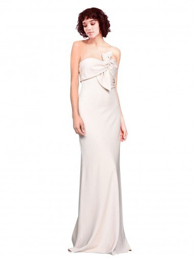 Cheapest Strapless Crepe Fitted Bridesmaid Dress / Prom Dress with Twist Bow UK