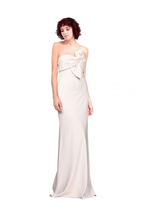 Cheapest Strapless Crepe Fitted Bridesmaid Dress / Prom Dress with Twist Bow UK