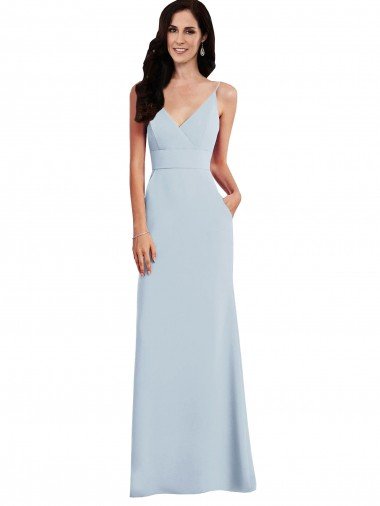 Cheapest V Back Spaghetti Strap Maxi Bridesmaid Dress / Prom Dress with Pockets UK