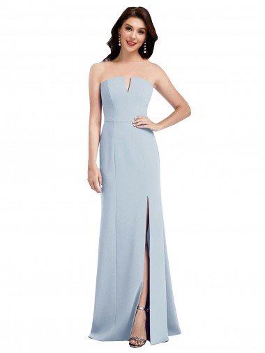 Cheapest Strapless Notch Crepe Bridesmaid Dress / Prom Dress with Front Slit UK