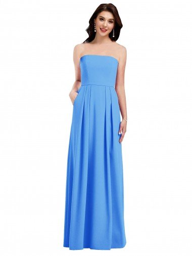 Cheapest Strapless Pleated Skirt Crepe Bridesmaid Dress / Prom Dress with Pockets UK