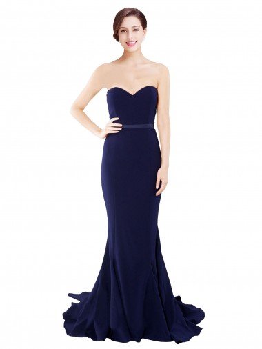 Cheapest Strapless Sweetheart Neckline Crepe Bridesmaid Dress / Prom Dress with Satin Waistband UK