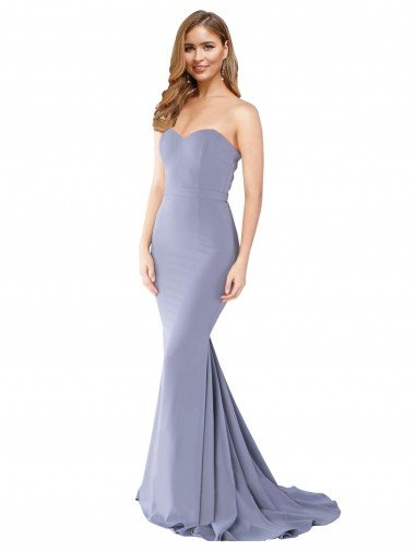 Cheapest Long Strapless Sweetheart Sweep Train Formal Crepe Bridesmaid Dress / Prom Dress with Low Back UK