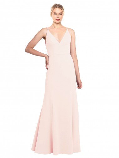 Cheapest Slim A-Line V-Neck Long Stretch Formal Crepe Bridesmaid Dress / Prom Dress with V-Back UK