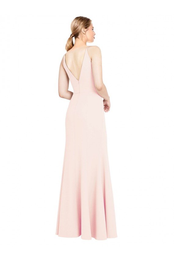 Cheapest Slim A-Line V-Neck Long Stretch Formal Crepe Bridesmaid Dress / Prom Dress with V-Back UK