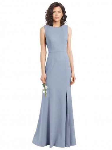 Cheapest Boat Neckline and Sleek Fit and Flare Crepe Bridesmaid Dress with Keyhole Back UK