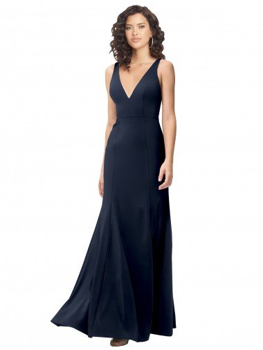 Cheapest Classic V-Neck Long Stretch Formal Crepe Bridesmaid Dress / Prom Dress with V-Back UK