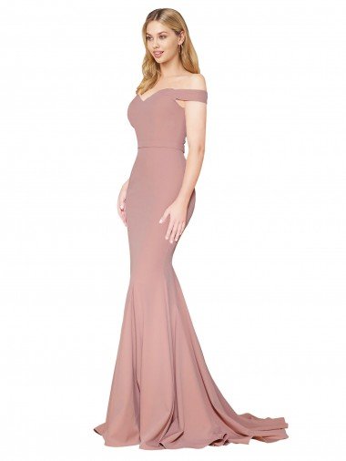 Cheapest Off the Shoulder Sweetheart Long Sweep Train Formal Crepe Bridesmaid Dress / Prom Dress UK