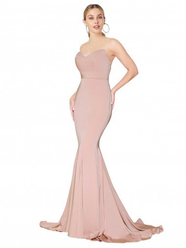 Cheapest Sweep Train Sweetheart Long Mermaid Formal Crepe Bridesmaid Dress / Prom Dress Low Back UK