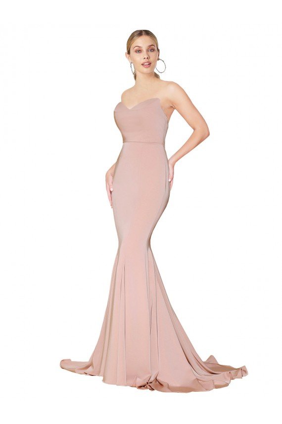 Cheapest Sweep Train Sweetheart Long Mermaid Formal Crepe Bridesmaid Dress / Prom Dress Low Back UK