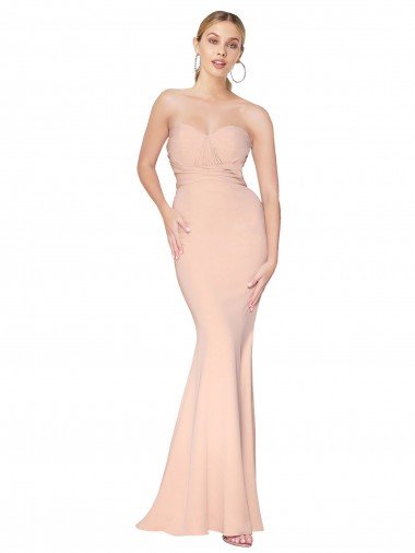 Cheapest Sweetheart Shirred Neck Long Floor Length Formal Crepe Bridesmaid Dress / Prom Dress UK