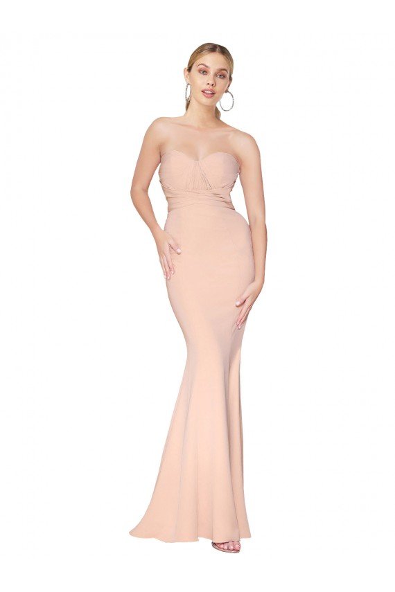 Cheapest Sweetheart Shirred Neck Long Floor Length Formal Crepe Bridesmaid Dress / Prom Dress UK