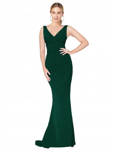 Cheapest V-Neck Floor Length Long Formal Crepe Mermaid Bridesmaid Dress / Prom Dress UK