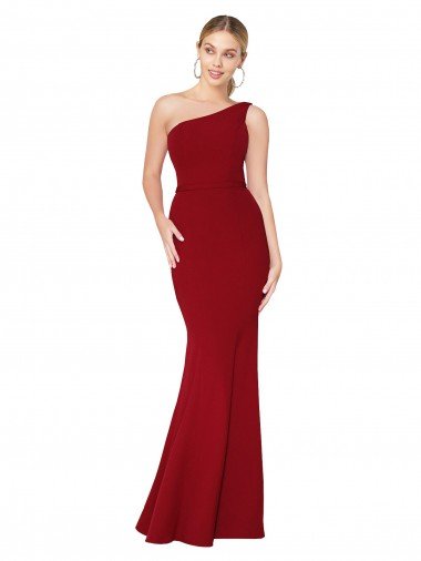 Cheapest One Shoulder Long High Neck Sleeveless Mermaid Formal Crepe Bridesmaid Dress / Prom Dress UK