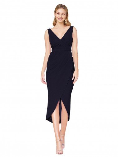 Cheapest Knee Length V-Neck Formal Crepe Short Cocktail Wrap Bridesmaid Dress / Prom Dress UK