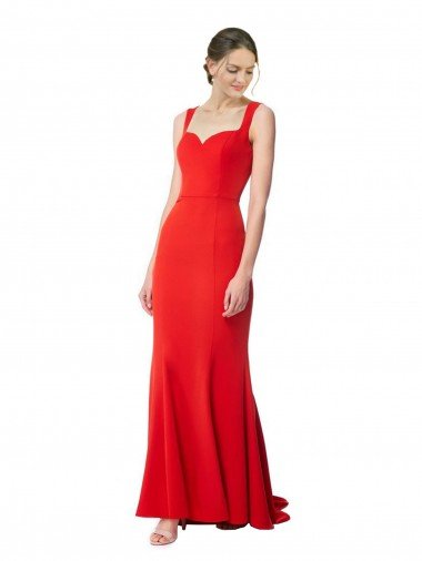 Cheapest Long Chapel Train Fishtail Maxi Formal Crepe Bridesmaid Dress / Prom Dress with Sweetheart Neckline UK