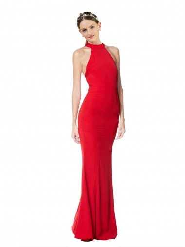 Cheapest Halter Neck Keyhole Back Sleeveless Formal Crepe Maxi Bridesmaid Dress / Prom Dress UK