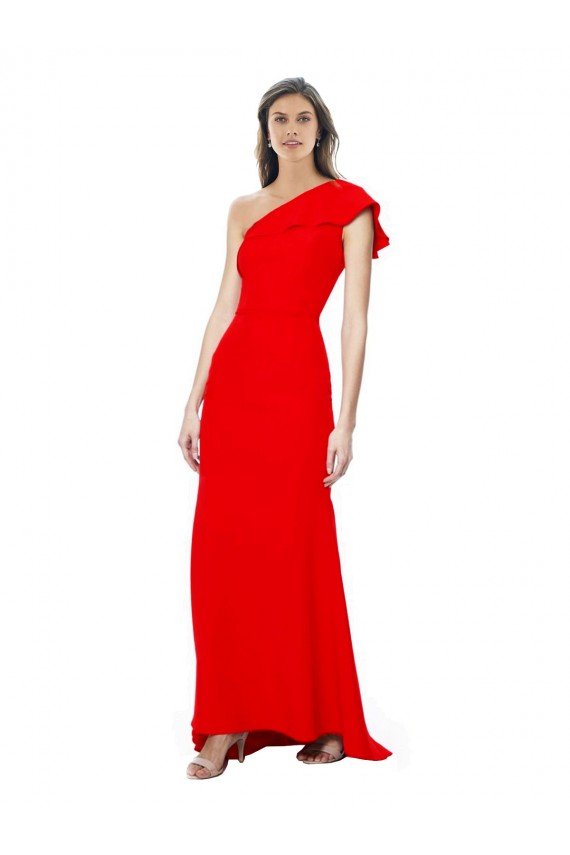 Cheapest High Neck Ruffle Frill One Shoulder Maxi Formal Crepe Bridesmaid Dress / Prom Dress UK