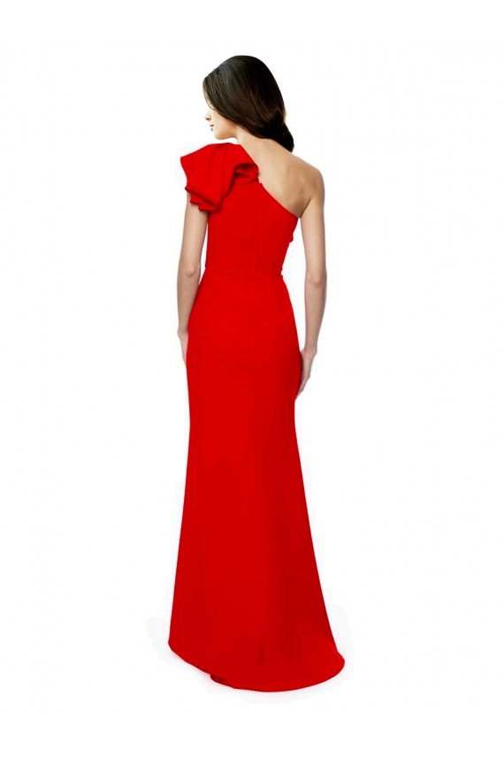 Cheapest High Neck Ruffle Frill One Shoulder Maxi Formal Crepe Bridesmaid Dress / Prom Dress UK