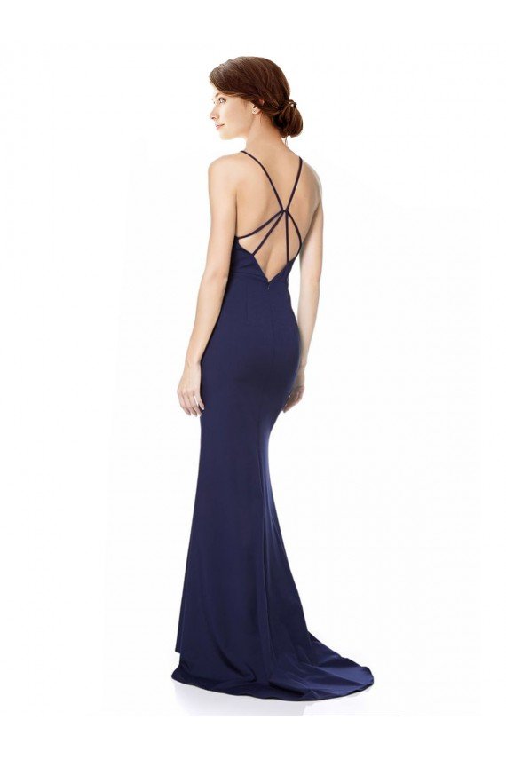 Cheapest Fishtail High Neck Maxi Formal Crepe Bridesmiad Dress with Strappy Back Detail UK