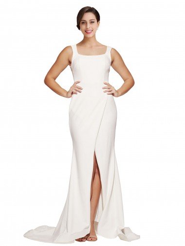 Cheapest Square Neck Long Sheath Sweep Train Crepe Bridesmaid Dress / Prom Dress  UK