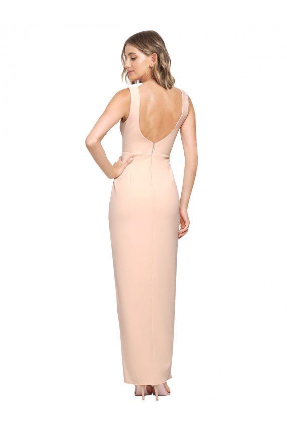 Cheapest Floor Length Square Neck Long Sheath Formal Crepe Bridesmaid Dress / Prom Dress  UK