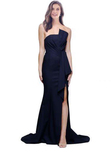 Cheapest Long Strapless Sweep Train Low Back Crepe Bridesmaid Dress / Prom Dress UK