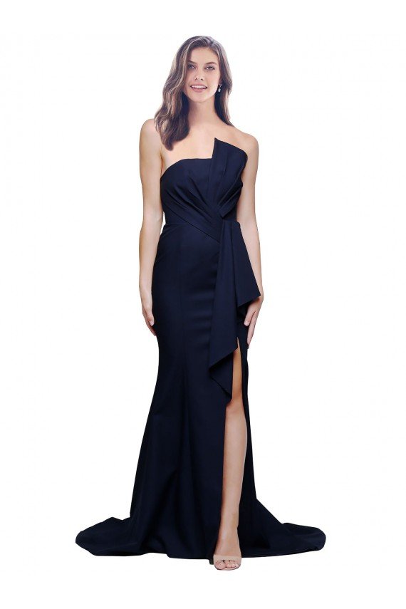 Cheapest Long Strapless Sweep Train Low Back Crepe Bridesmaid Dress / Prom Dress UK