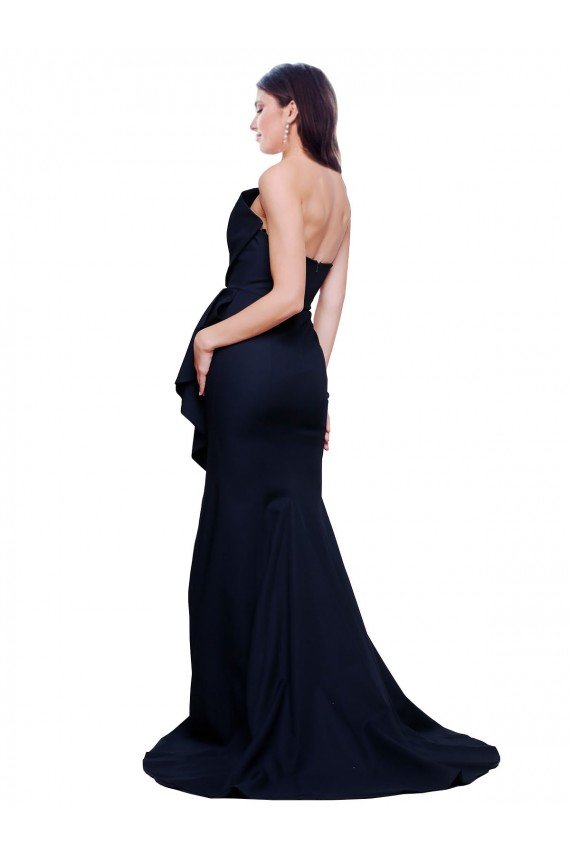 Cheapest Long Strapless Sweep Train Low Back Crepe Bridesmaid Dress / Prom Dress UK