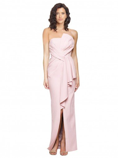 Cheapest Strapless Long Full Length Ruffles Low Back Formal Crepe Bridesmaid Dress / Prom Dress UK