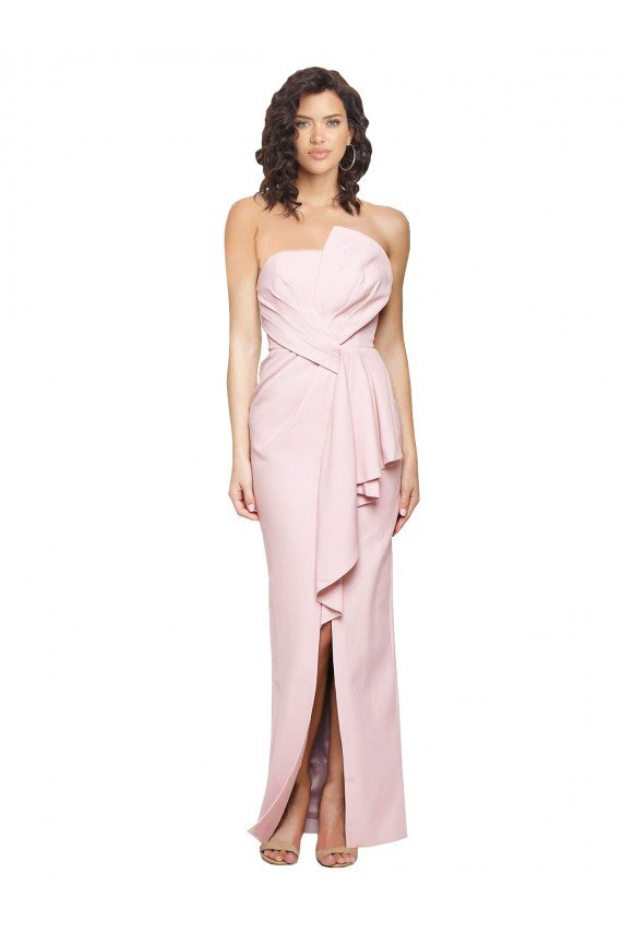 Cheapest Strapless Long Full Length Ruffles Low Back Formal Crepe Bridesmaid Dress / Prom Dress UK