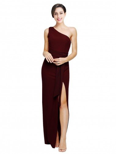 Cheapest One Shoulder Sheath Formal Crepe Bridesmaid Dress / Prom Dress with High Side Split UK