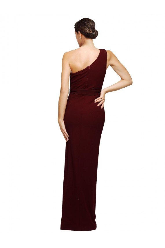 Cheapest One Shoulder Sheath Formal Crepe Bridesmaid Dress / Prom Dress with High Side Split UK