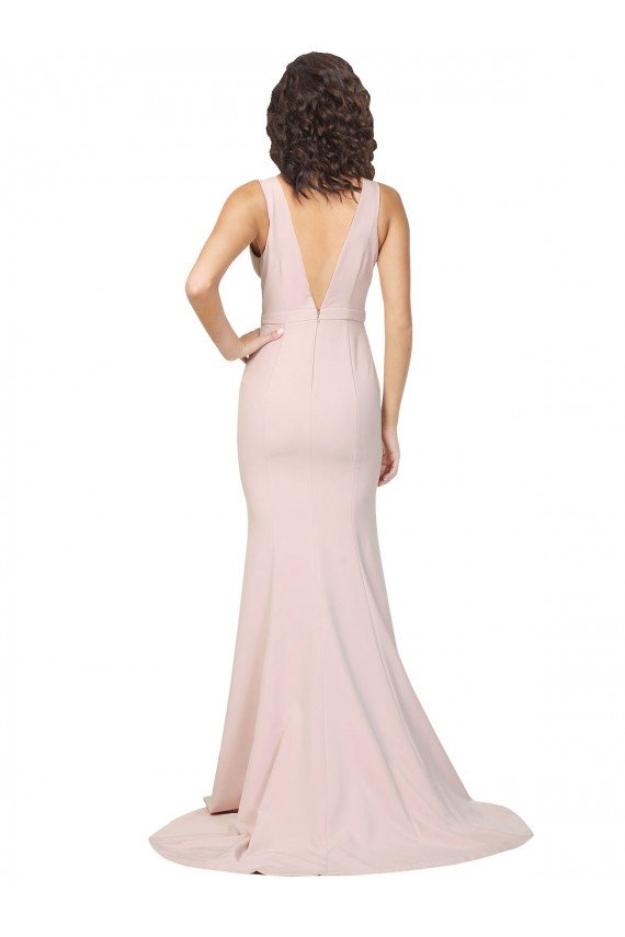 Cheapest Deep Plunging V-Neckline Full Length Formal Crepe Bridesmaid Dress / Prom Dress with Deep V-Backline UK