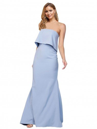 Cheapest Strapless Full Length Formal Crepe Bridesmaid Dress / Prom Dress with Bodice Overlay UK