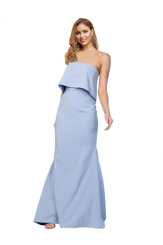 Cheapest Strapless Full Length Formal Crepe Bridesmaid Dress / Prom Dress with Bodice Overlay UK